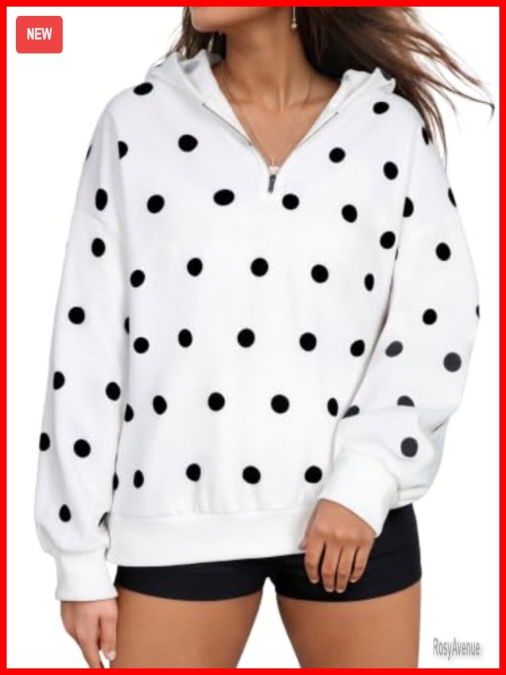 Plus Size Half Zip Hoodie Sweatshirt Polka Dot Plaid Leopard Print Womens